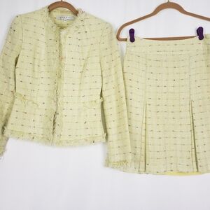 Reversai Cream Yellow Tweed Blazer Jacket Suit Set Size 2